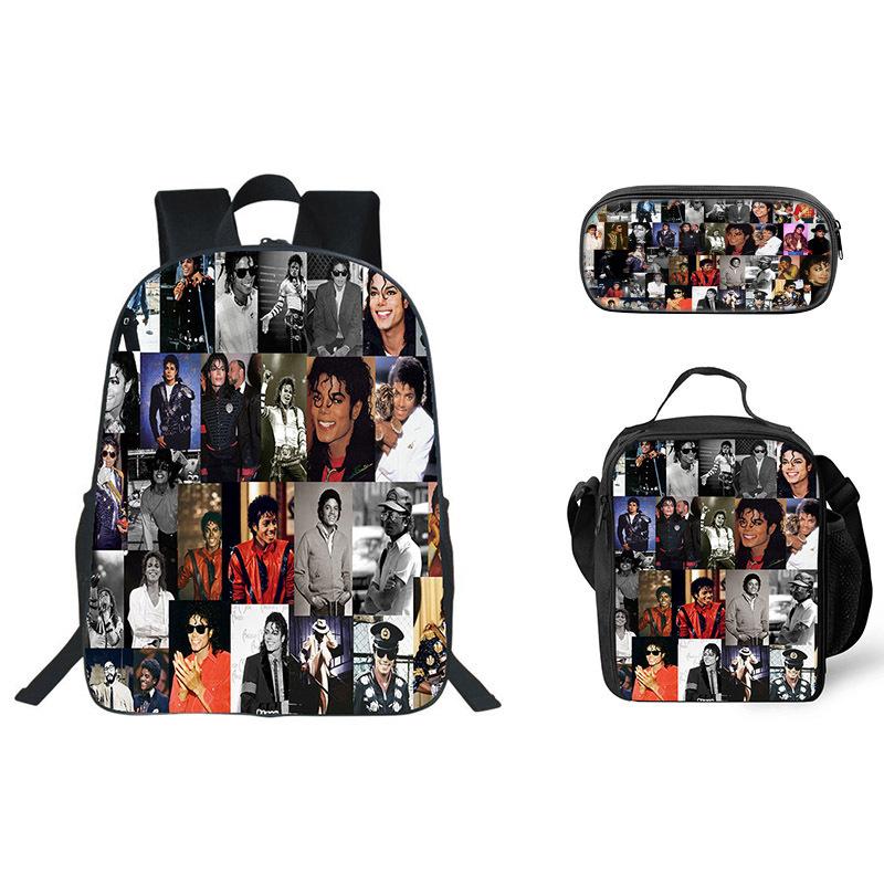 Student Backpack Lunch Bag Pencil Case 3-Piece Set, Waterproof Durable Large Capacity, MJ Pattern, Kids School Bag Set