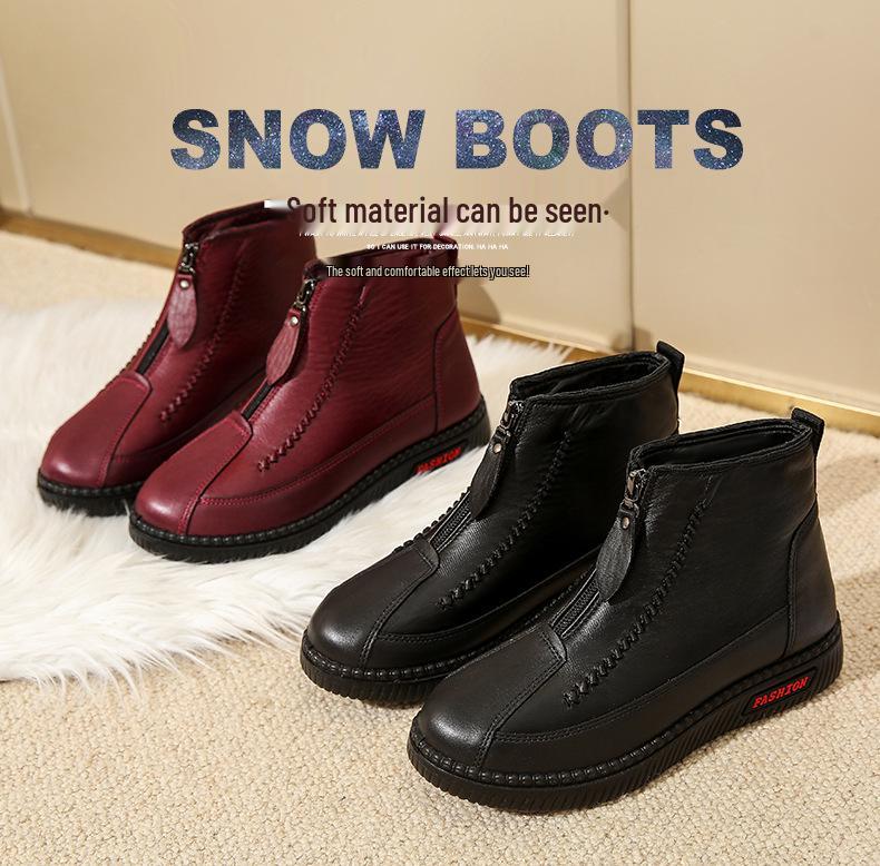 Women's High-Top Warm Velvet & Thick Cotton Shoes - Comfortable PU Sole for Middle-Aged & Elderly