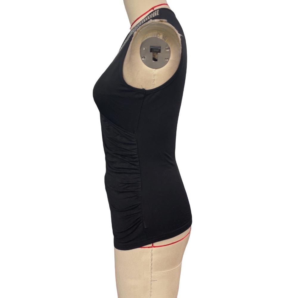Spring and Summer Women's Elegant Cross Pleated Hot Drilling Sleeveless Vest Slim Slim T-Shirt