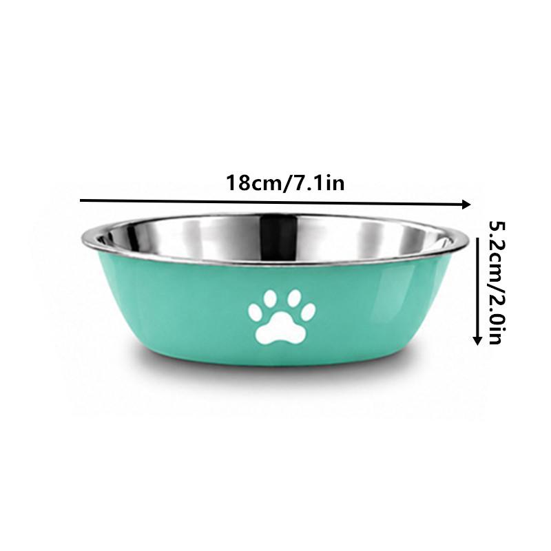 Stainless Steel Pet Water Food Bowl with Paw Print Anti-slip Silicone Base Feeder for Dogs Cats Home Outdoor Use