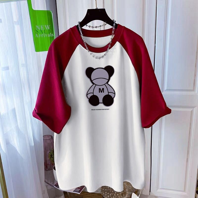 

Новая летняя футболка с короткими рукавами для женщин из чистого хлопка, свободная, большого размера, без низа, средней длины, контрастный верх L