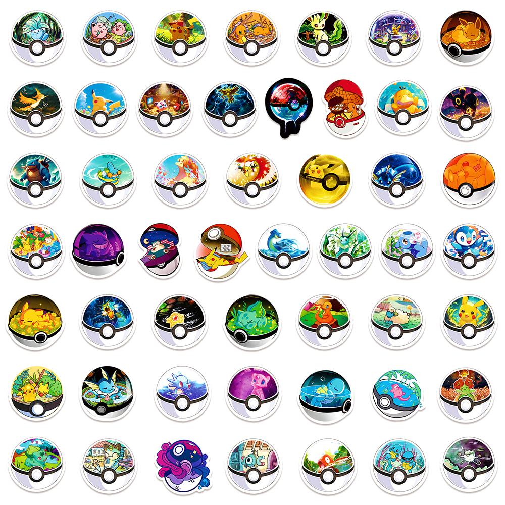50Pcs Cartoon Anime Stickers Kids Toys Kawaii Poke Ball Pikachu Decals Skateboard Laptop Waterproof Sticker