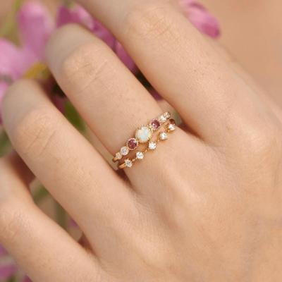 S925 Sterling Silver Opal & Diamond Women's European Style Index Finger Ring