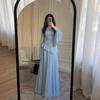 Women's Crew Neck Long Sleeve Maxi Dress Slim Fit High Waist Ruffle Flared Sleeve Solid Chiffon Elegant Evening Gown