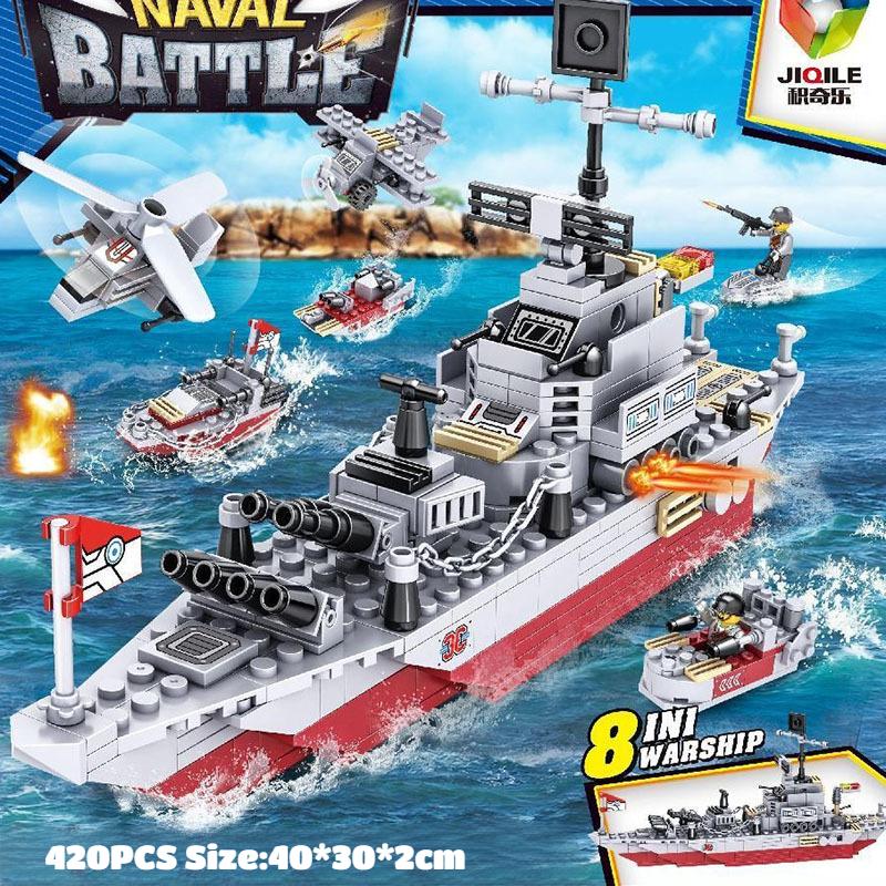 Warship Building Blocks Destroyer Aircraft Carrier Pirate Ship Cruiser Naval Battleship Models Toy for Boys Gifts