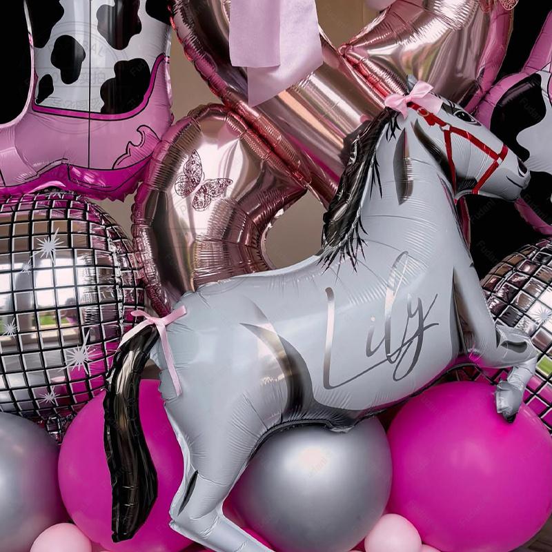 39pcs Pink Western Cowboy Foil Helium Balloon Boot Shape Hat Horse Racing Photo Props Cow Air Globos Birthday Party Supplies