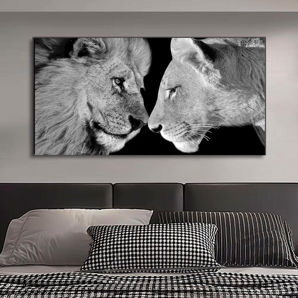 Black and White Wild Animal Lion Canvas Painting Lion Family Posters Prints Modern Wall Art Pictures for Living Room Home Decor