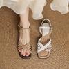 Fashion Square-toed Woven Flat Hollowed-out Sandals 2025 Summer Outerwear Fine Band Open-toe Versatile Roman Sandals for Women