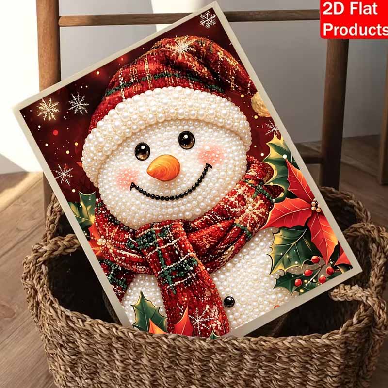 Christmas Pearl Painting Art Painting Kit Snowman with Red Scarf and Holly Handmade Diy Home Decoration Painting