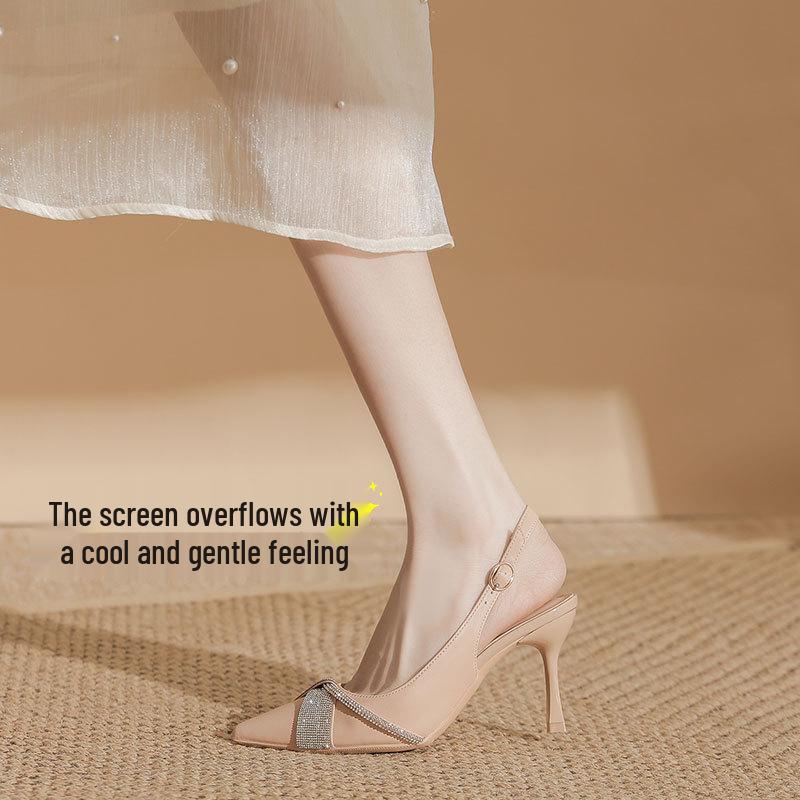 BYZ Backless Pointed Toe Stiletto Microfiber Rhinestone Buckle Heels - Versatile Commuter Work Shoes for Women