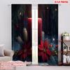 2pcs,2D Plane Printing Curtain Popular Candle Christmas Poinsettia Wreath (2) Durable Polyester (without Rod) Decorations Inside
