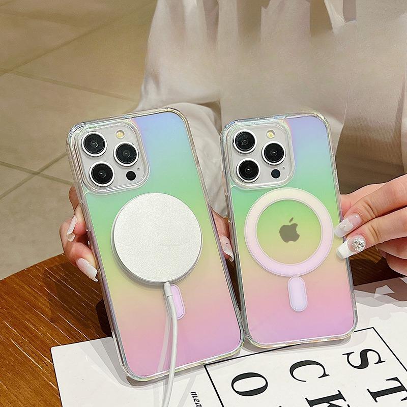 Applicable To Apple 17proMax Color Plated Magnetic Phone Case Gradient IPhone 16 Airbag Anti Fall 15 Protective Case 14