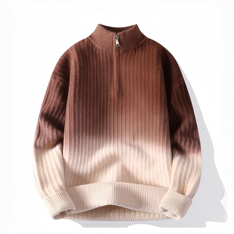 

Men s Half-Zip Knit Sweater, Ombre Ribbed Pullover in Brown & Beige, Warm Casual Long Sleeve Jumper for Autumn Winter Fashion 3XL коричневый