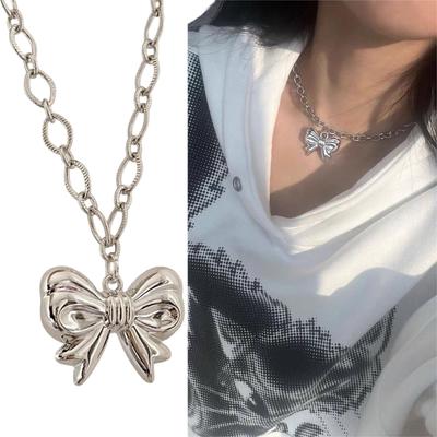 Unique Vintage Bowknot Pendant Necklace Y2K Style Clavicular Chain Jewelry Women's Neck Jewelry Accessory Neckchains
