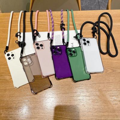 Langes und kurzes Seil, klare weiche Handyhülle für iPhone 15 Pro Max 14 13 12 11, stoßfeste TPU-schlanke, transparente Lanyard-Abdeckung, Coque Fundas