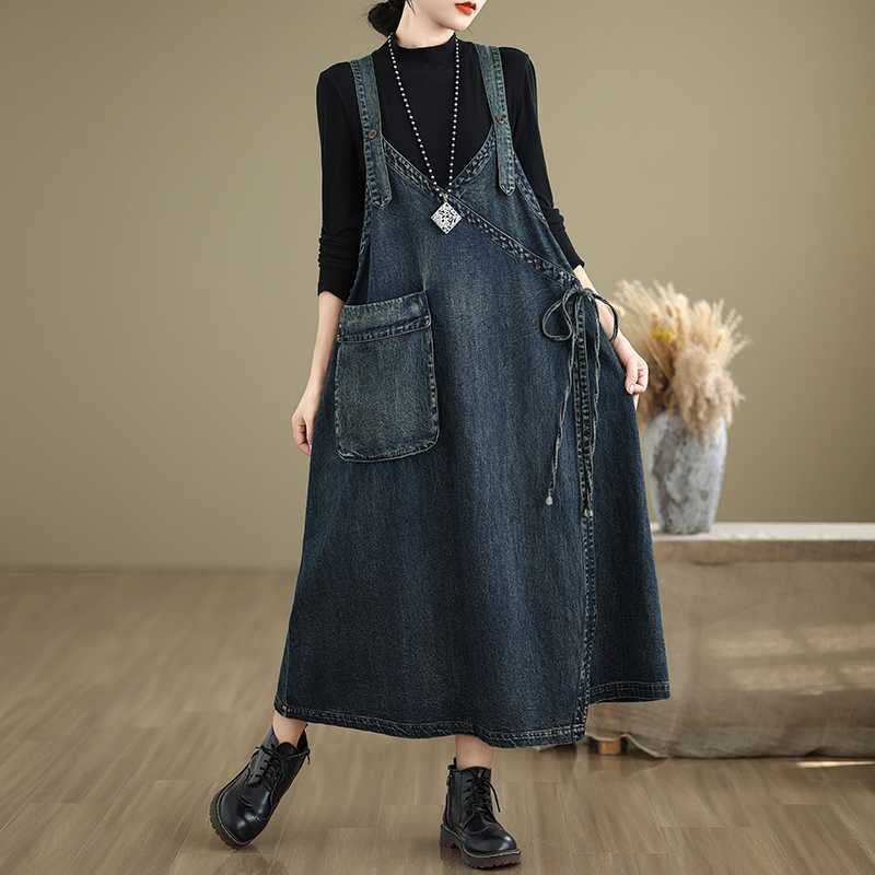 

Denim Extra-wide Casual Strap Dress Women M синій