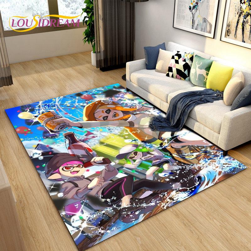 PC Splatoon, Game Gamer Cartoon Bereich Teppich, Teppich Teppich für Wohnzimmer Schlafzimmer Sofa Fußmatte Dekoration, Kinder spielen rutschfeste Bodenmatte