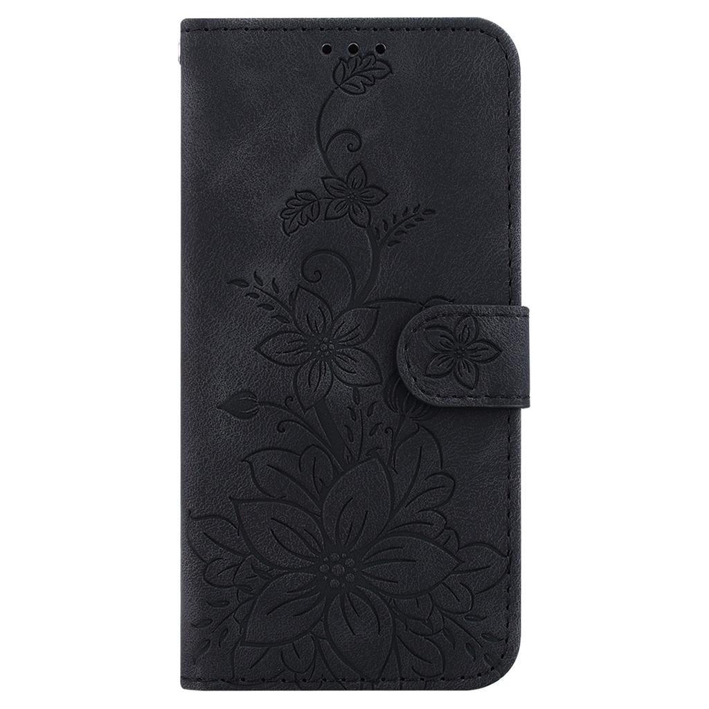 For Sony Xperia 10 V Shockproof PU Leather Phone Case Imprinted Lily Flower Cover Wallet Stand Shell