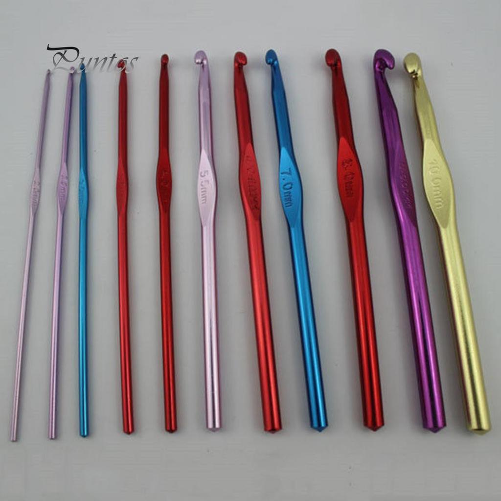 2mm-10mm Aluminium Alloy Crochet Needles Hooks Crafts Handle Knitting Weave Set