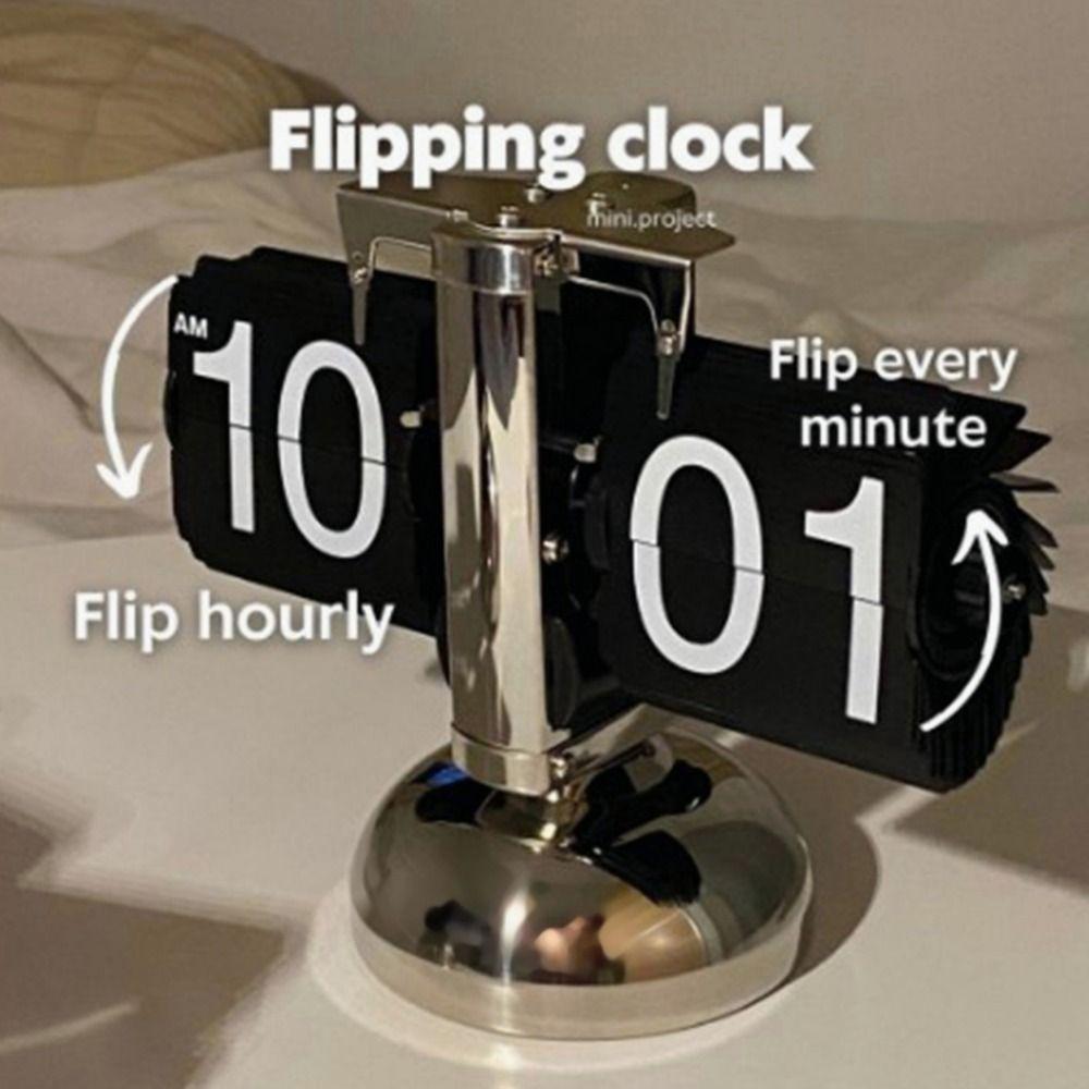 Quartz Movement Digital Auto Flip Clock Page Turning Automatically Metal Desk Flipping Clock  Gift