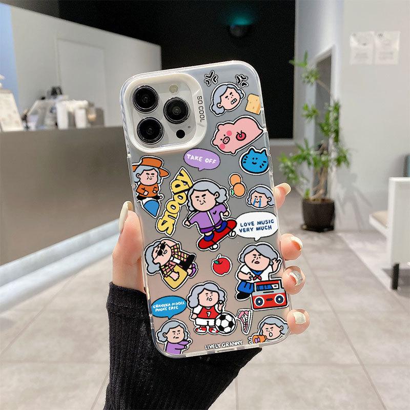 Cartoon puzzle phone case For iPhone16 anti-fall 15promax color silver 13 cartoon 12