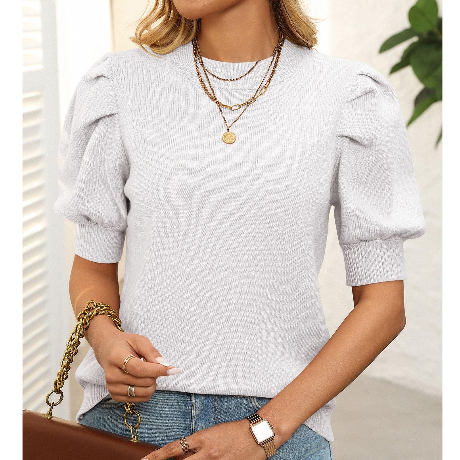 

Женский повседневный и модный однотонный свитер с круглым вырезом и короткими рукавами XL белый