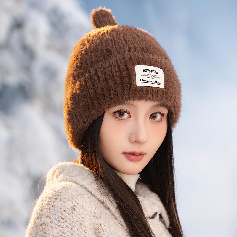 Autumn and winter hats, women's knitted wool hats, ear protectors, warm pullover hats, large brims, small headcaps