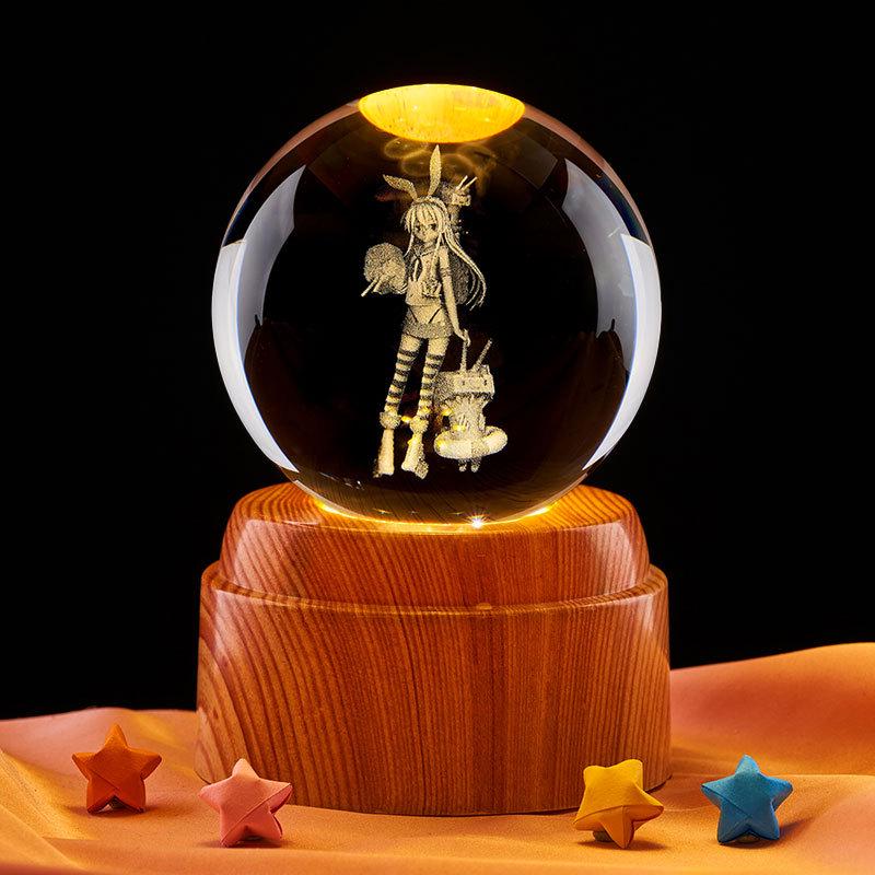 3D Cartoon Crystal Ball Night Light - Inner Carving Glass Ornament for Desktop or Birthday Gift