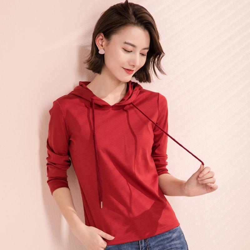 Hooded Sweatshirt Pullover Spring and Autumn Thin Long-sleeved Women's New Solid Color Bottoming Shirt Top