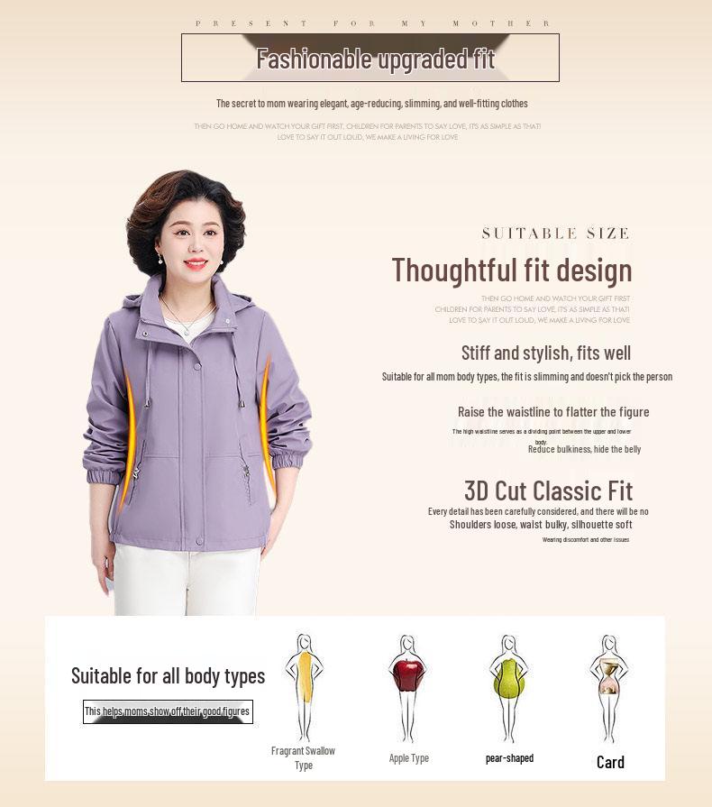 Mother's Day 2026 Stylish Hooded Windbreaker for Middle-Aged Women