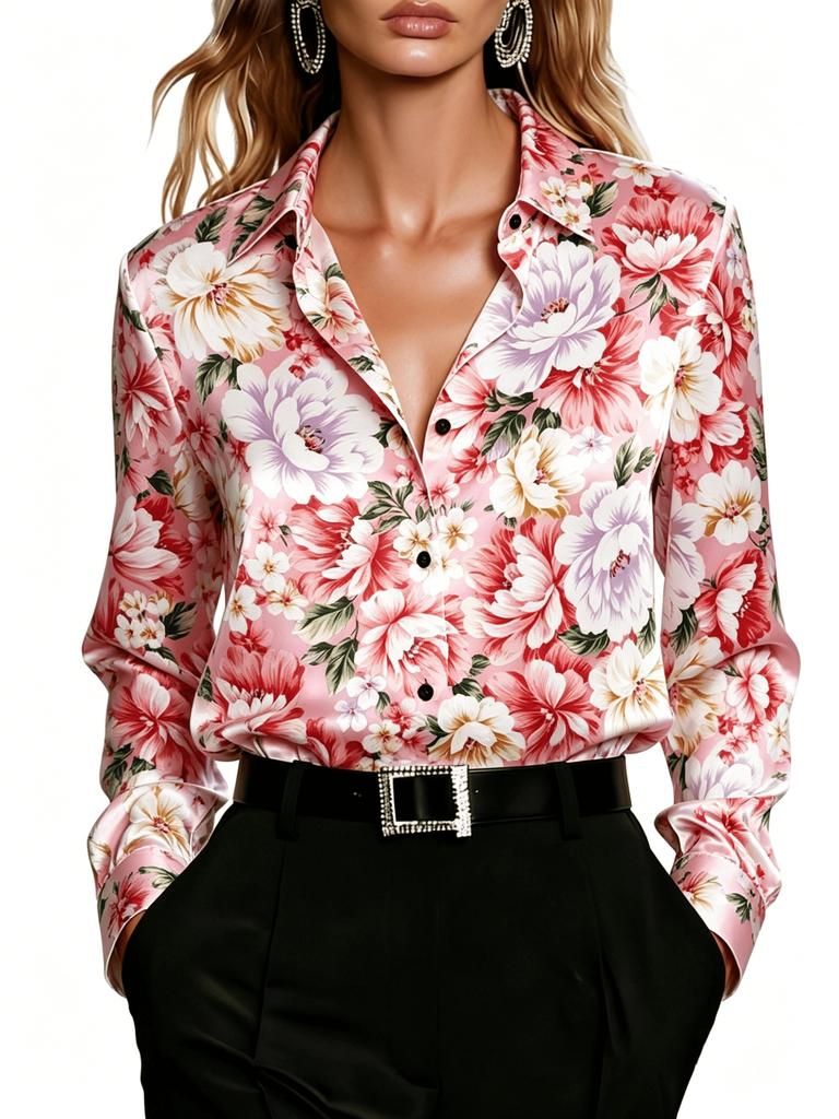 Summer Fashion Blouse for Ladies, Fashionable Women's Clothing, Long-sleeved Printed Blouse, Elegant Yet Casual, Suitable for All Seasons