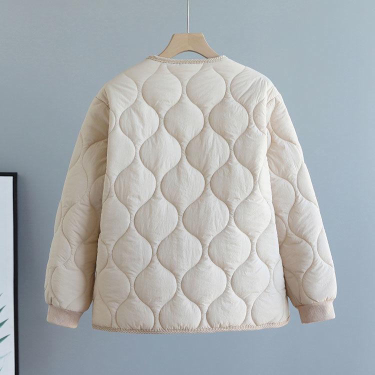 Herbst Winter High-End Rundhals Damen Cord Patchwork Diamantgesteppter Baumwollgepolsterter Mantel Locker Warme Steppjacke