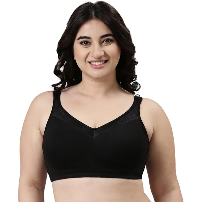 Enamor A112 Smooth Super Lift Classic Full Support Bra - Stretch Cotton, Non-Padded, Wirefree & Full Coverage Black