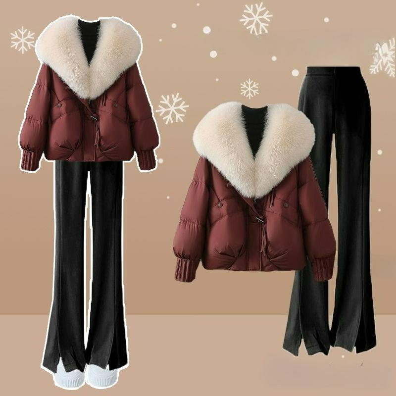 A Complete Set of Winter Women's Clothing, A Small Fragrance, A Down Jacket, A Bottoming Sweater, and A Three-piece Suit of Flared Pants