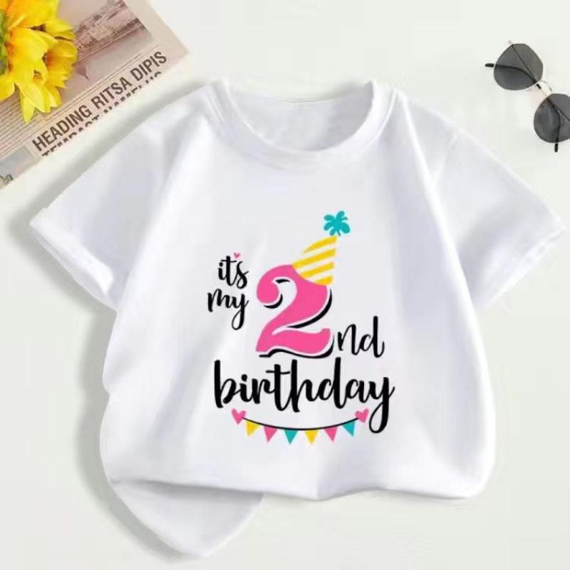 Summer Children's First Birthday Number T-shirt, Fashionable Short-sleeved Top for Boys and Girls