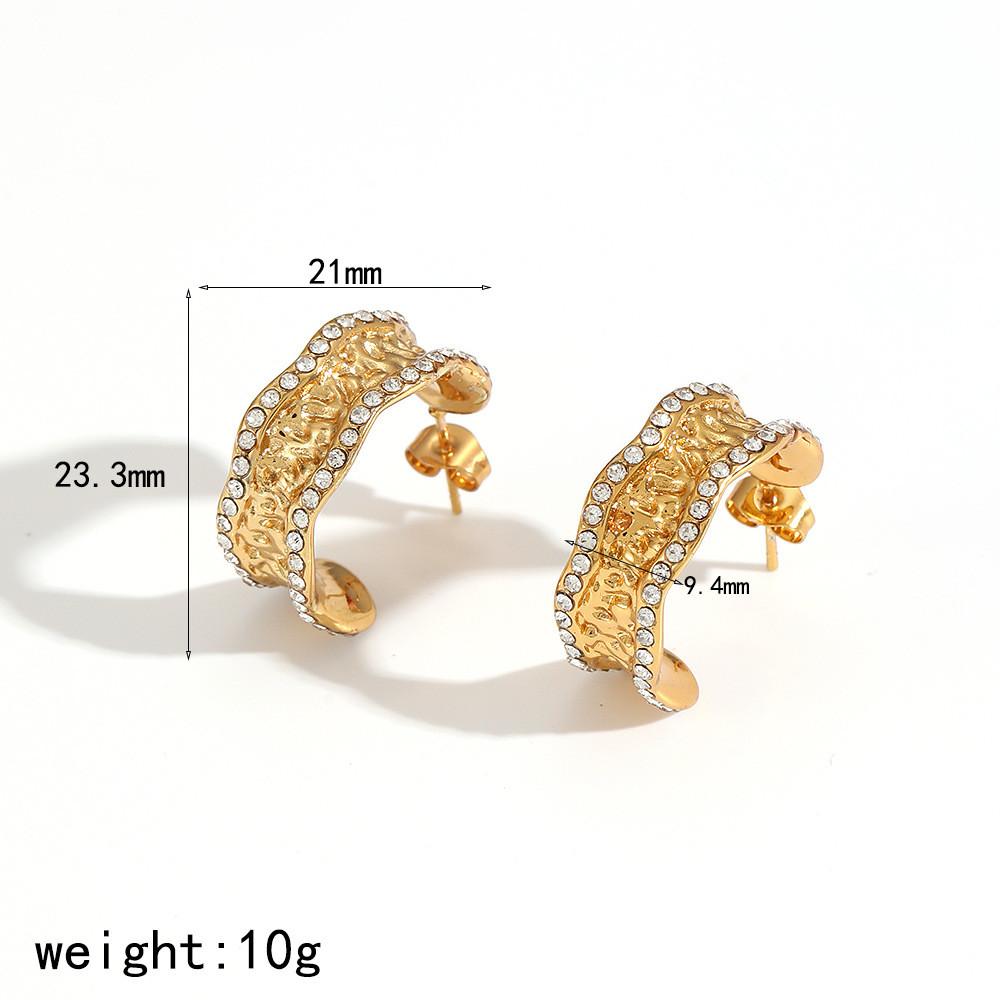 Geometrische Ohrringe aus Edelstahl mit Strass und texturiertem Design für Damen