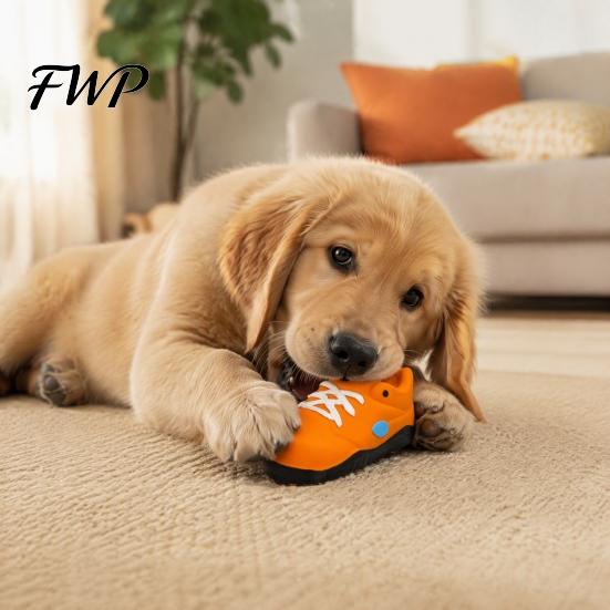Natural Rubber Dog Toys for Aggressive Chewers Cartoon Shoe Squeaky Toy, Funny Sneaker Shape Chew Toy Soft Elastic Teething Dogs Small Medium