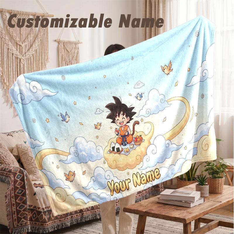Custom Name Flannel Blanket,Dragon Ball Lightweight Warm Bed Blanket For Couch & Holiday Gift