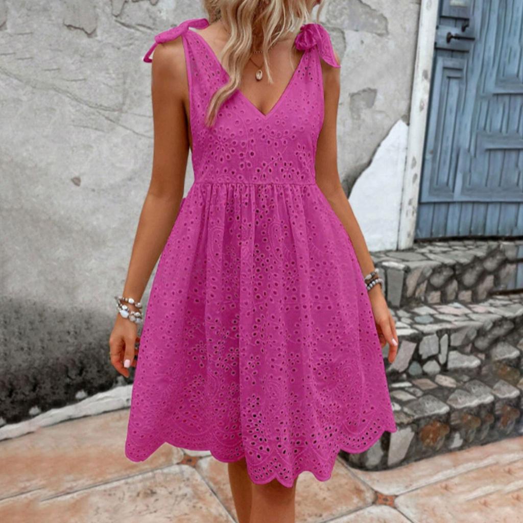 Women's Fashionable Solid Color V Neck Suspender Loose Sleeveless Strapless Dress