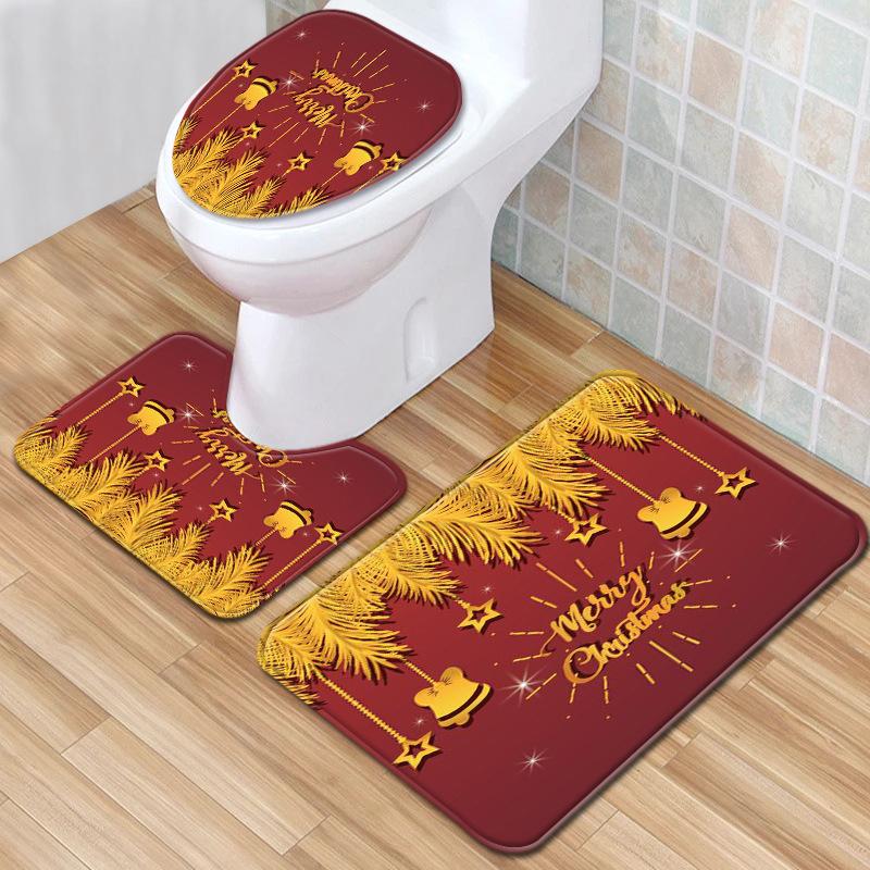 Christmas Bathroom Floor Mat Toilet Three-Piece Set