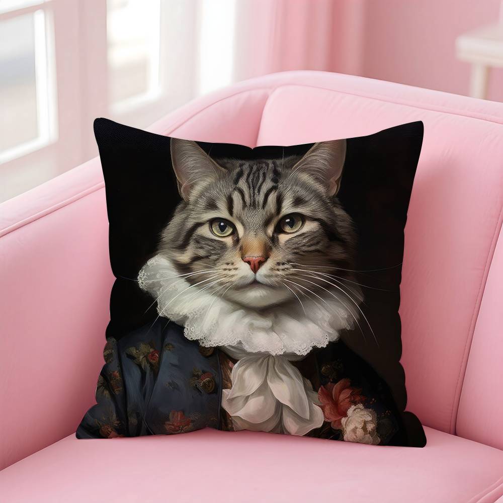 Renaissance Royal Cat Funny Pillow Case pattern printing pillowcase living room sofa cushion cover bedroom room decor