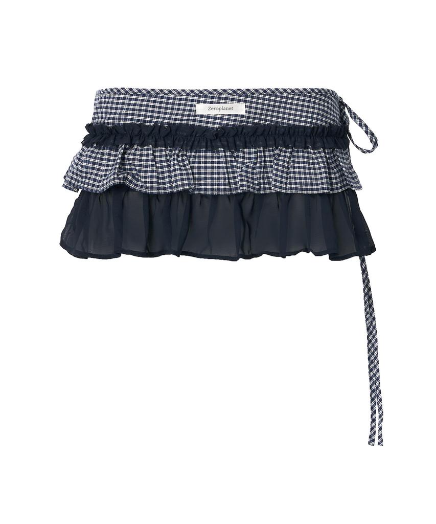 Zero Planet Deli Check Layered Wrap Skirt [Navy]