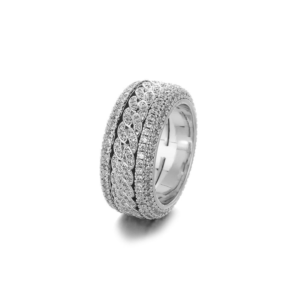 

Trendy brand electroplated full of zircon rotatable Cuban ring hip-hop geometric men s and women s 1111 summer jewelry No. 7 платиновый