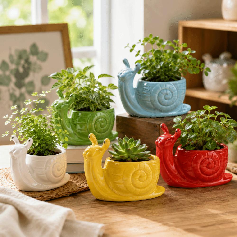 Pot de fleur en céramique en forme d'escargot Boîte de rangement Jardinière Pot pour succulentes Accessoires de bureau