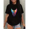 European Size Short Sleeve T-Shirt with Vibrant Multi-Color Wing Design - Soft Crew Neck Casual Blouse Top,All-Season Shirt Suitable for Casual Attire