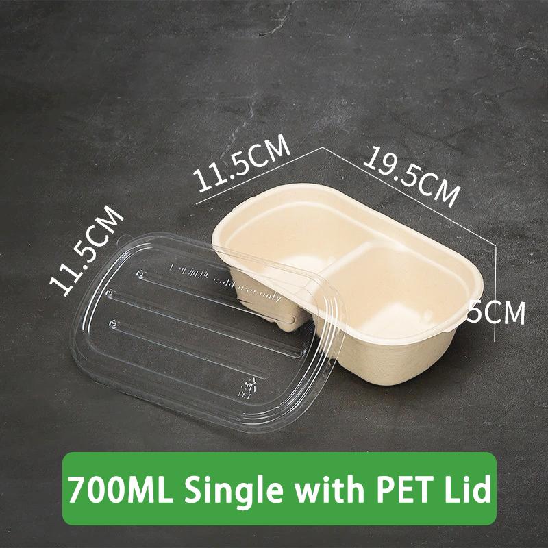 10/50 Stück Ovale Bagasse-Boxen aus Zuckerrohr Umweltfreundliche biologisch abbaubare Lebensmittelbehälter mit PET-Deckel