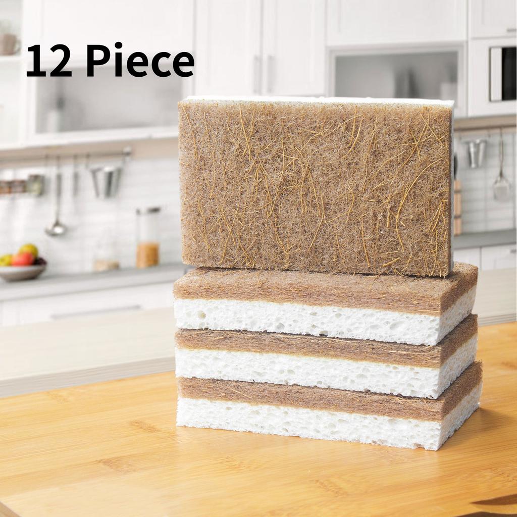 Natural Kitchen Sponges - Biodegradable, Compostable, Sustainable Wood Cellulose & Coconut Fiber Sponge for Dishes,Quick Drying
