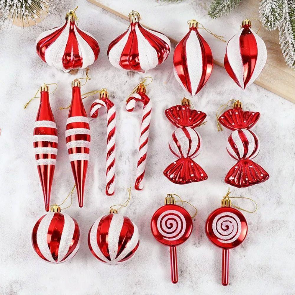 14pcs/set Lollipop Xmas Tree Hanging Pendants Red Christmas Tree Hanging Ornaments Party