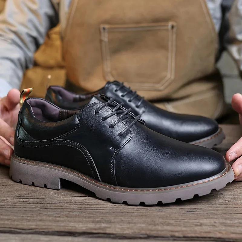 Fashion Vintage Men's Leather Shoes Casual Shoe Outdoor Workwear Men's Shoes British Style Single Botines Para Hombres Zapatillas Male