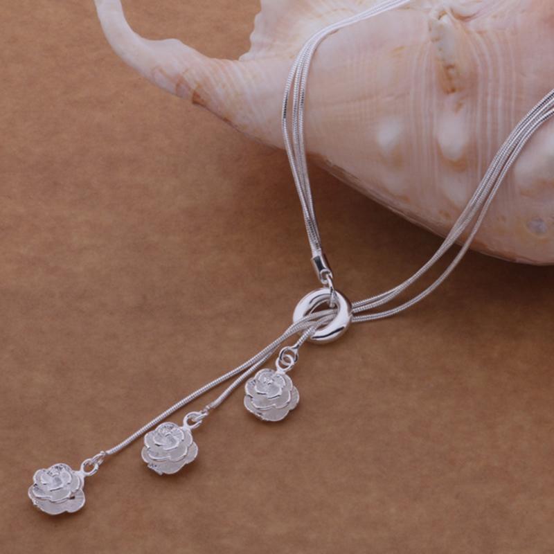 925 Sterling Silver Necklace Pendan Three Rose Flowers For Women Exquisite Student Girlfriend Jewelry Accessories Wedding GiftGood product